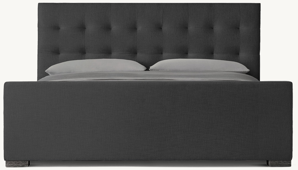 Modena Fabric Platform Bed: Black Oak | Performance Linen Weave - Black